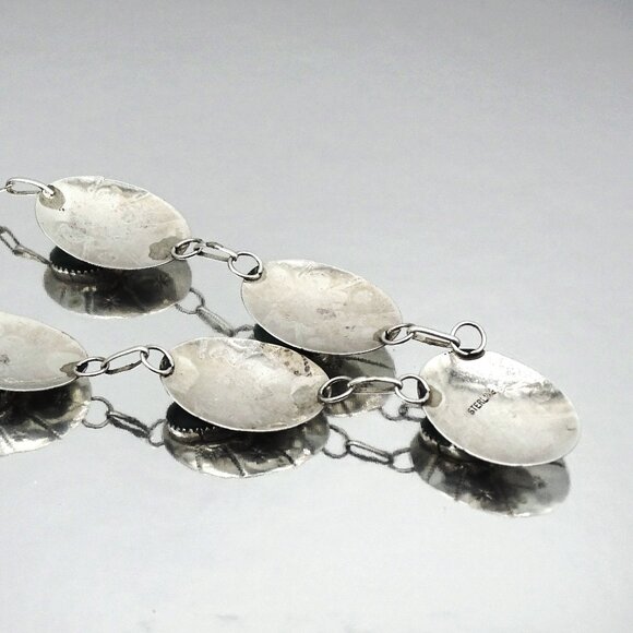 VINTAGE Etched Sterling Silver & Genuine Malachite Necklace & Earrings Set - Picture 7 of 9